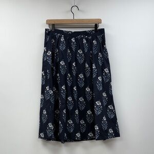 NWT Ann Taylor LOFT Floral Pleated A-Line Knee-Length Skirt Boho Navy 6
